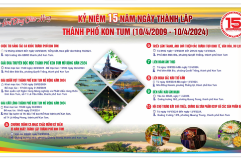Các hoạt động chào mừng kỷ niệm 15 năm ngày thành lập thành phố Kon Tum (10/4/2009-10/4/2024)